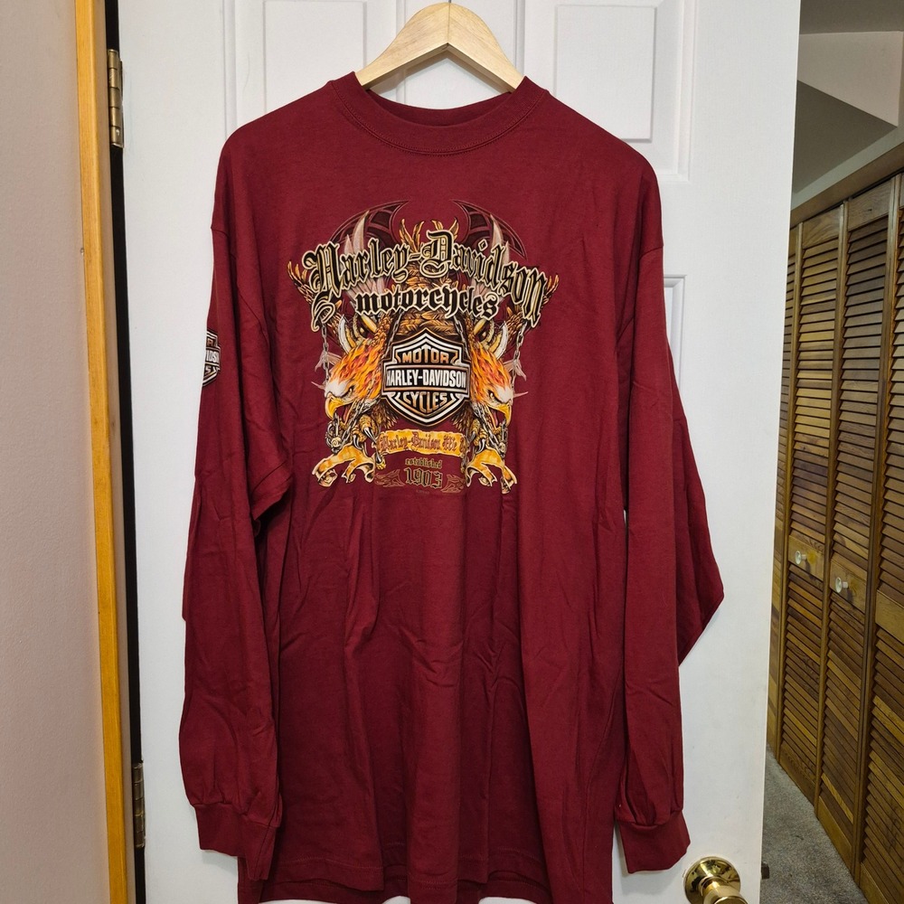 Harley-Davidson Fletcher's Clearwater FL Long Sleeve Shirt Rust Red Mens XXL NEW